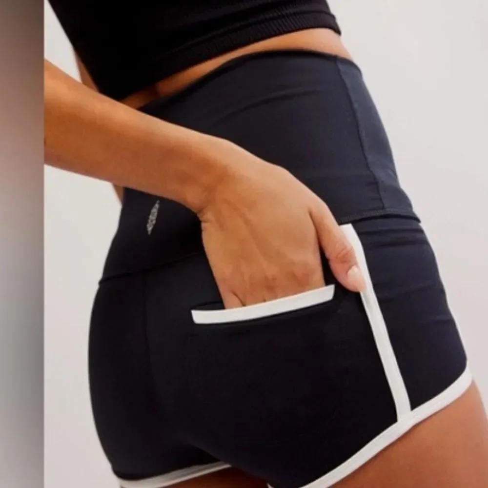 NWOT Free People Island Shorts Ultra High Rise Cheeky Black Pocket Compression